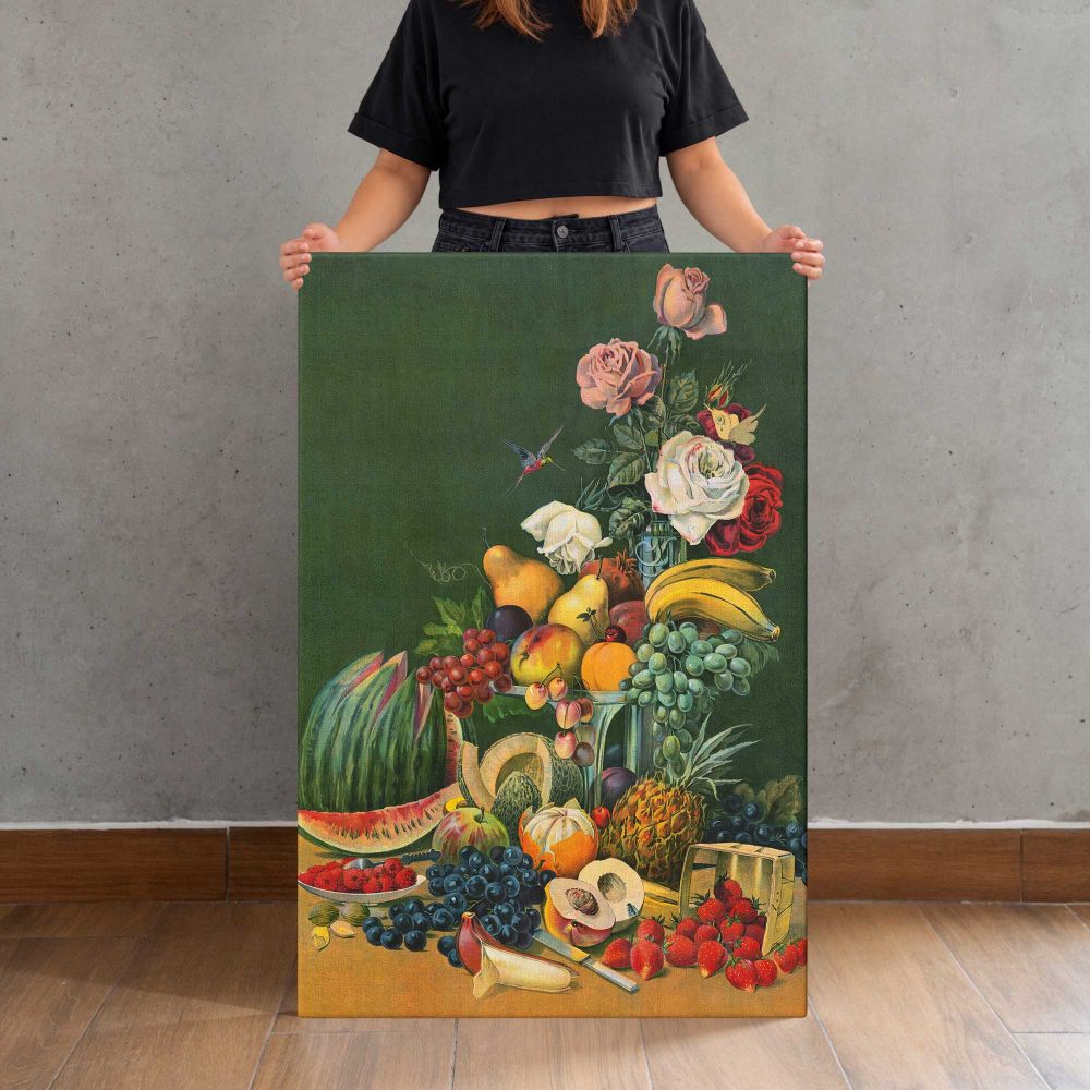 American Fruits and Flowers Vintage Still Life canvas print, held for scale