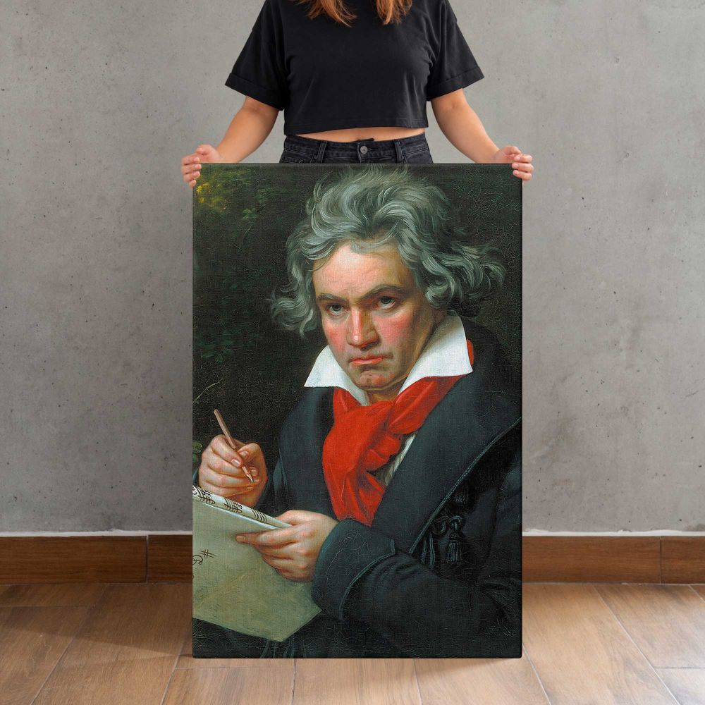 Beethoven Portrait canvas print, held for scale