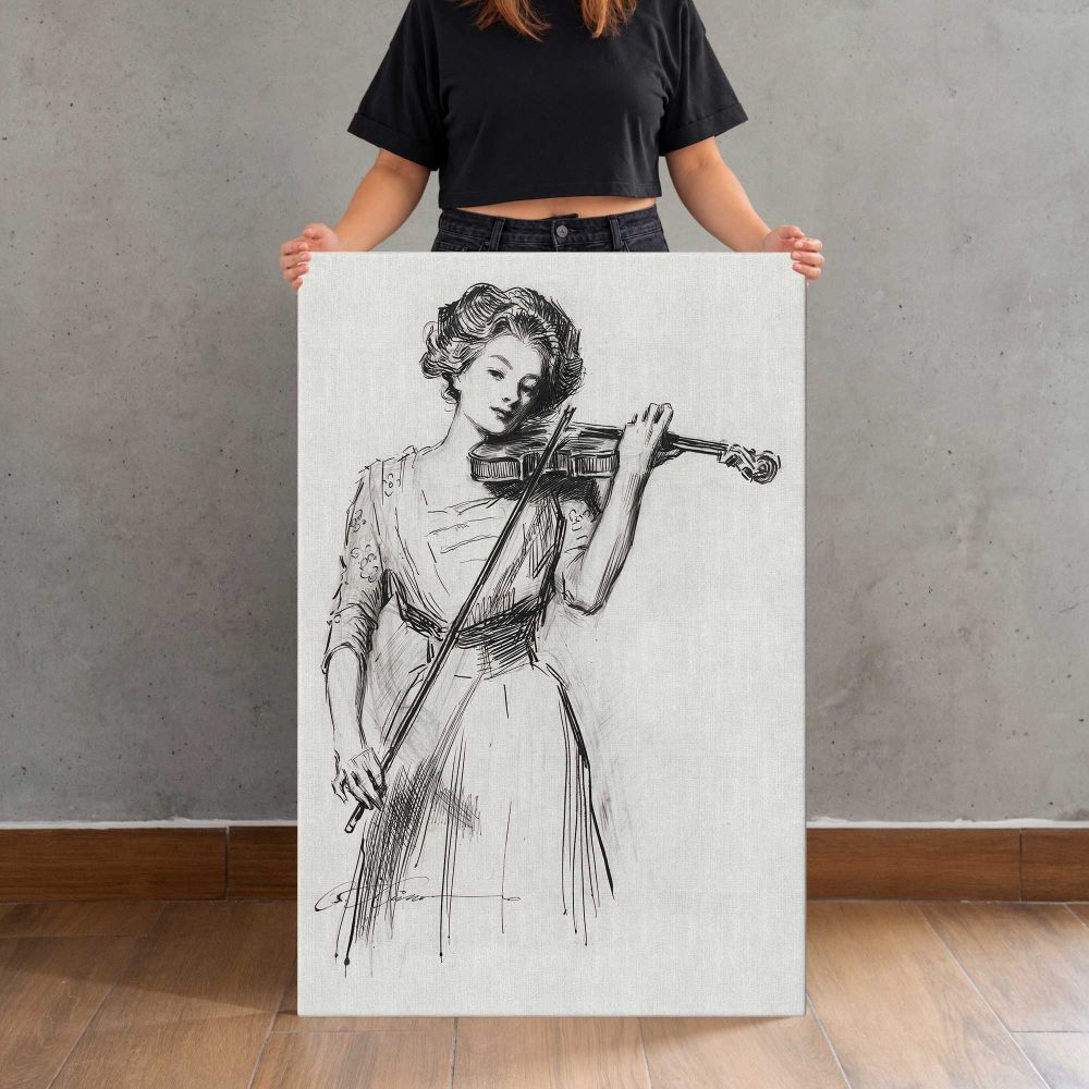The Sweetest Story Ever Told Woman with a Violin by Charles Dana Gibson canvas print, held for scale