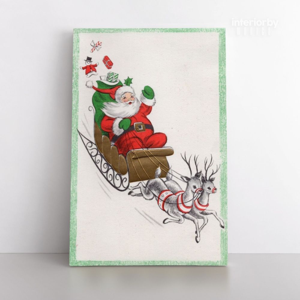 Merry Christmas Santa Claus's Reindeer Print Painting Framed Canvas - Image 2