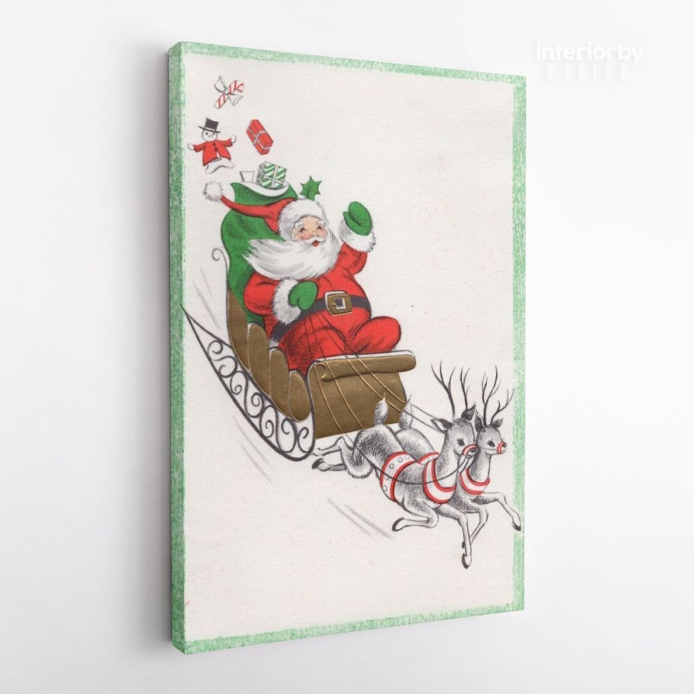 Merry Christmas Santa Claus's Reindeer Print Painting Framed Canvas - Image 4