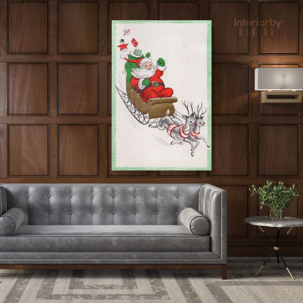 Merry Christmas Santa Claus's Reindeer Print Painting Framed Canvas - Image 5