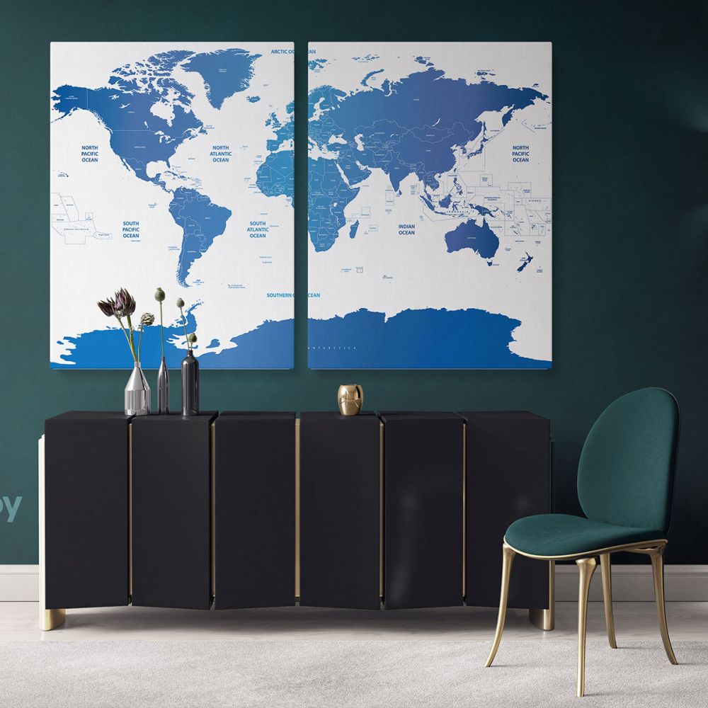 Blue Detailed Official World Map Atlas Geography Political Canvas Wall Art - Image 2