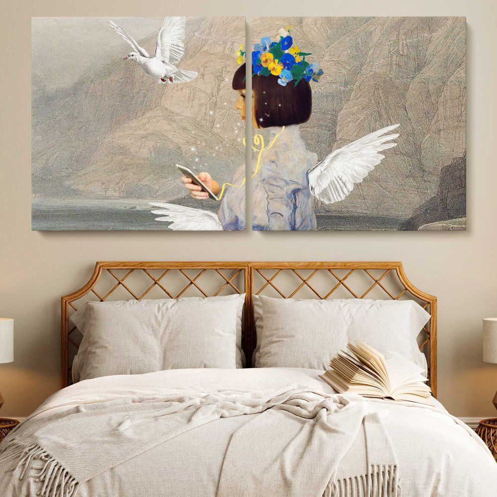 Decorative Angel Art Remix — single-panel canvas in a bedroom