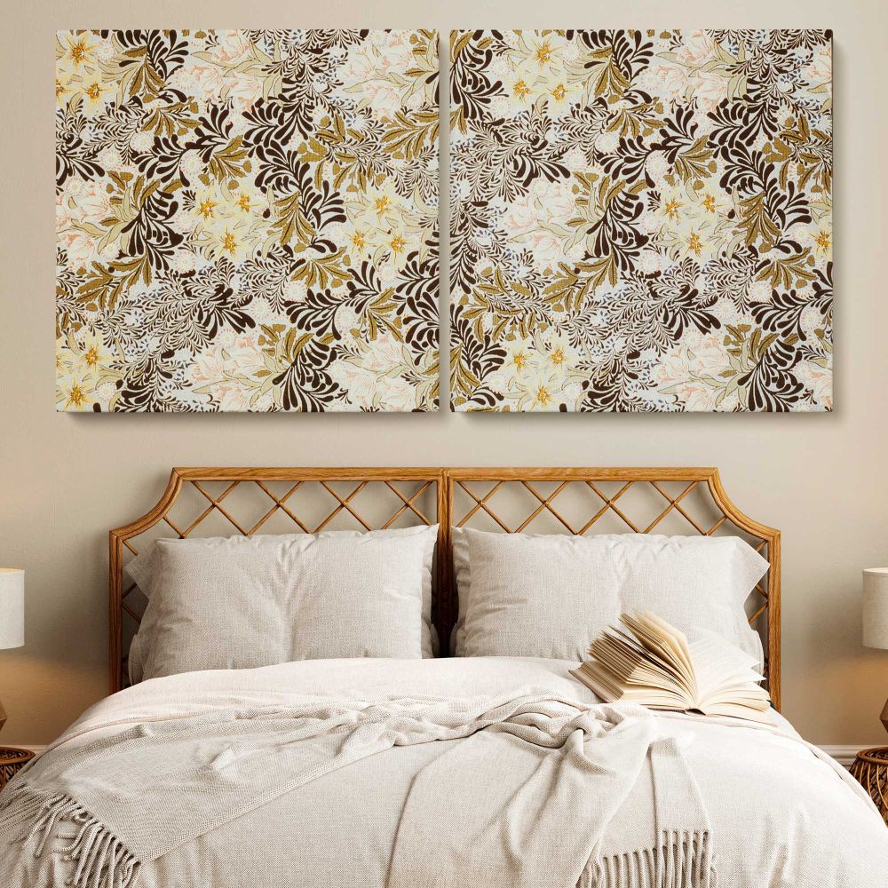 Decorative Botanical Wallpaper Pattern by William Morris — single-panel canvas in a bedroom