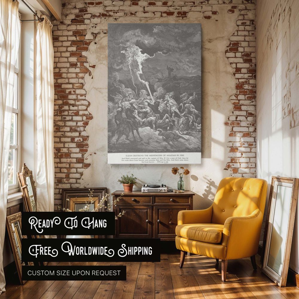 Elijah Calls Down Fire - Gustave Dore Storm and Divine Power Scene canvas wall art - Image 3