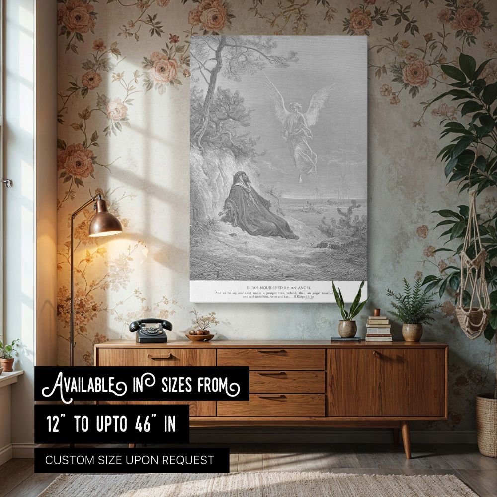 Elijah Fed by Angel - Gustave Dore Wilderness Comfort Scene canvas wall art