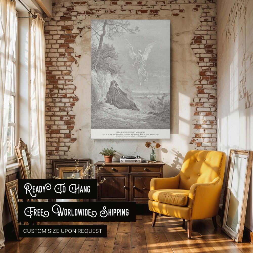 Elijah Fed by Angel - Gustave Dore Wilderness Comfort Scene canvas wall art - Image 3