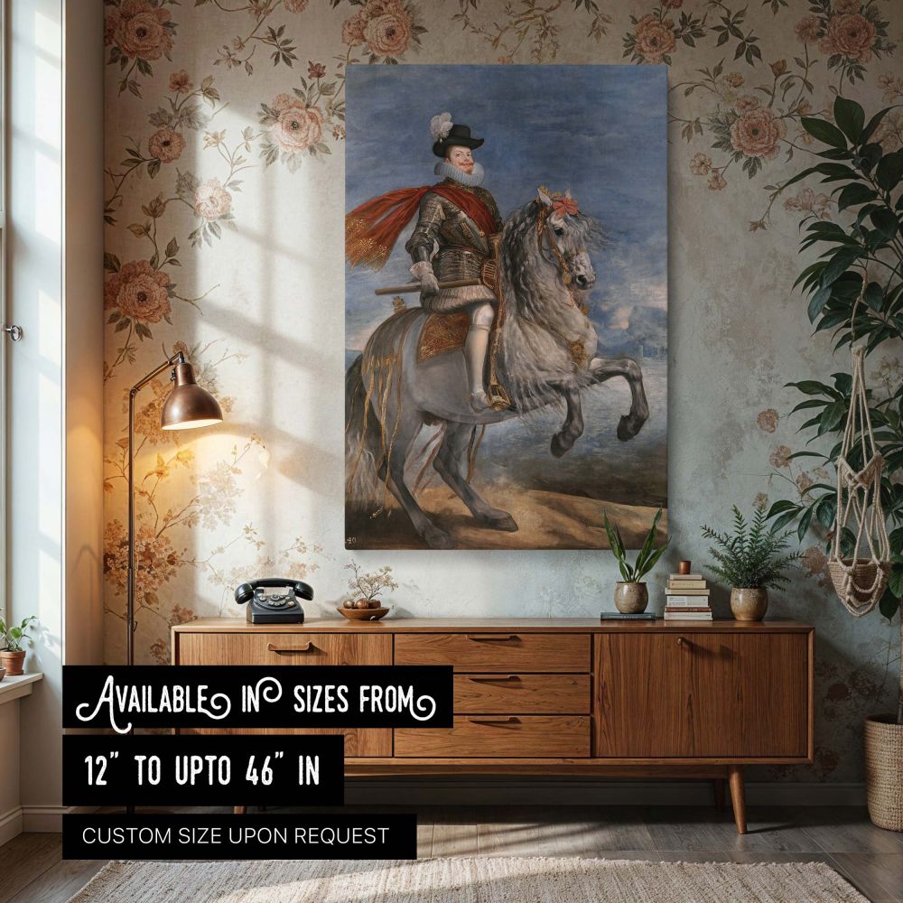 Equestrian Portrait of King Philip III - Spanish Royal Horse Scene by Velazquez canvas wall art
