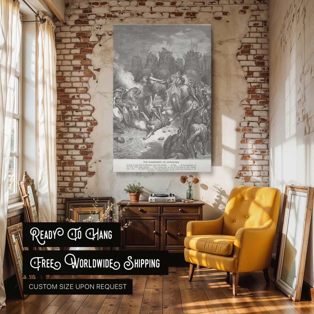 Fall of Antiochus - Gustave Dore Battlefield Chaos with Chariots and Horses canvas wall art - Image 3