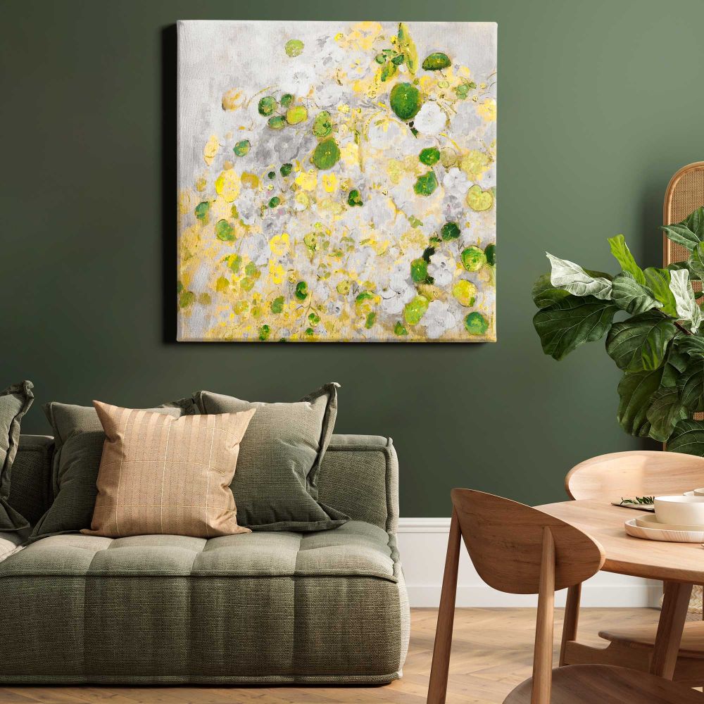 Floral finger painting on a textured wall vector — room mockup view 15