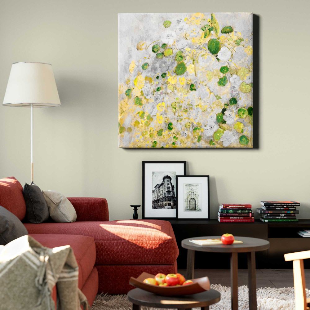 Floral finger painting on a textured wall vector — room mockup view 22