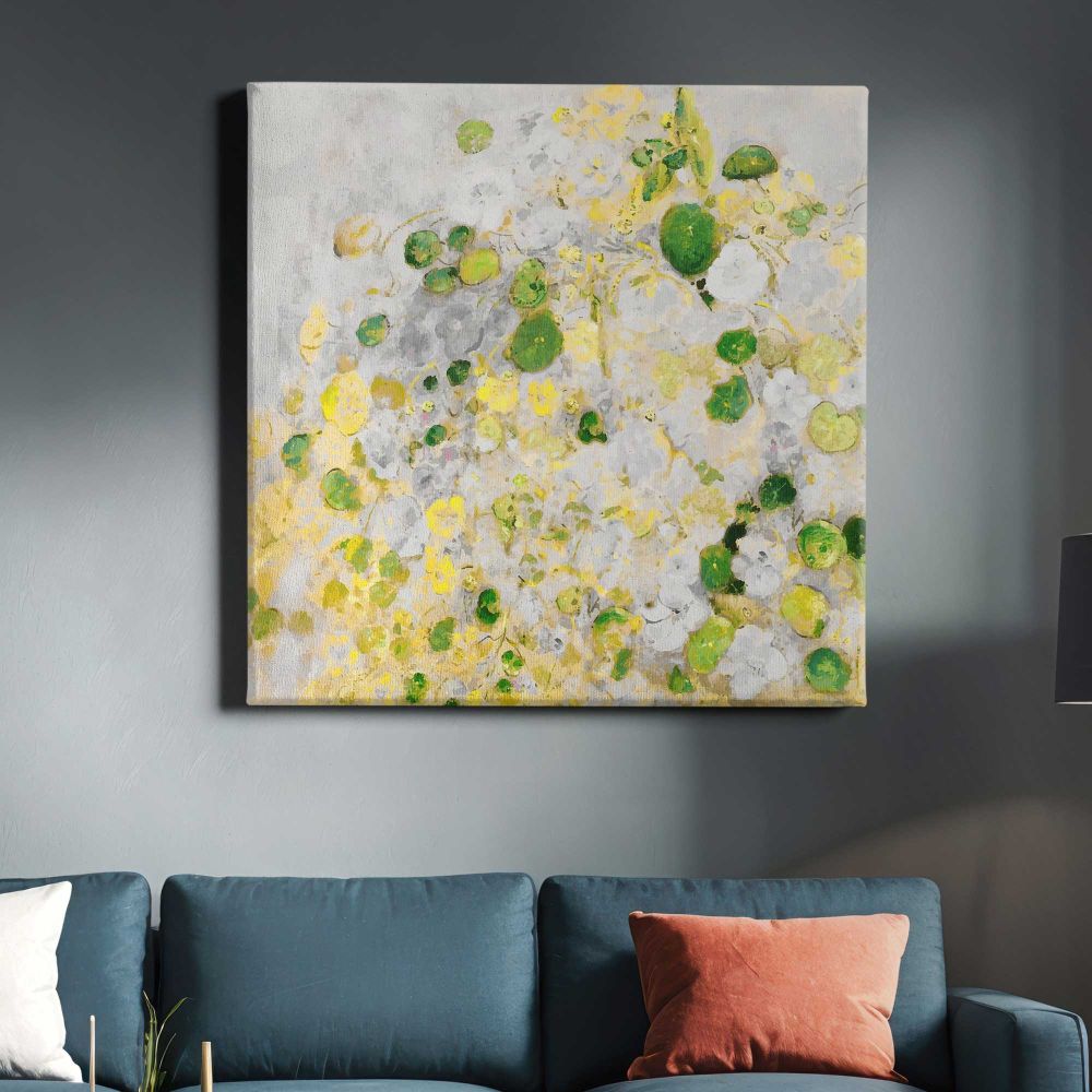 Floral finger painting on a textured wall vector — room mockup view 3