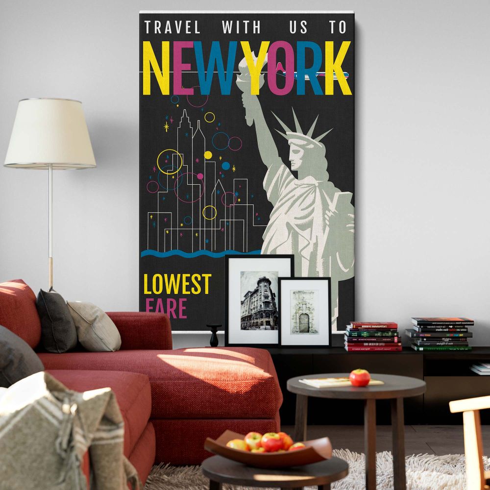 Fly to New York - Northwest Airlines Poster with Statue View