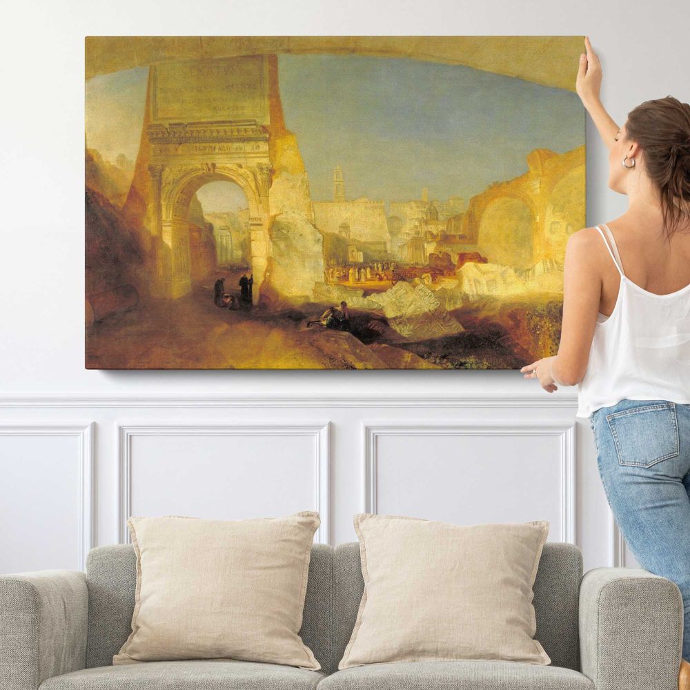 Forum Romanum, for Mr Soane’s Museum by Joseph Mallord William Turner - single-panel canvas shown with a person for scale