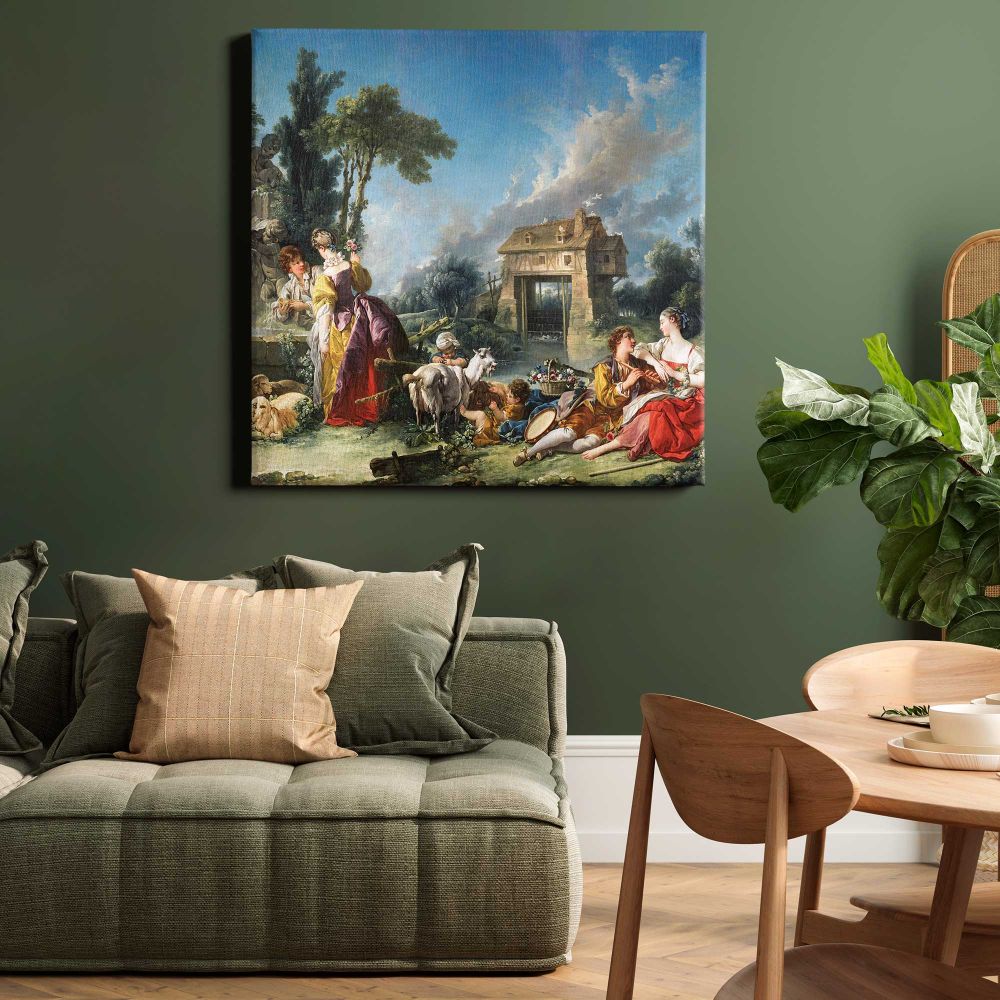 Francois Boucher art print, vintage The Fountain of Love, rococo illustration — room mockup view 15