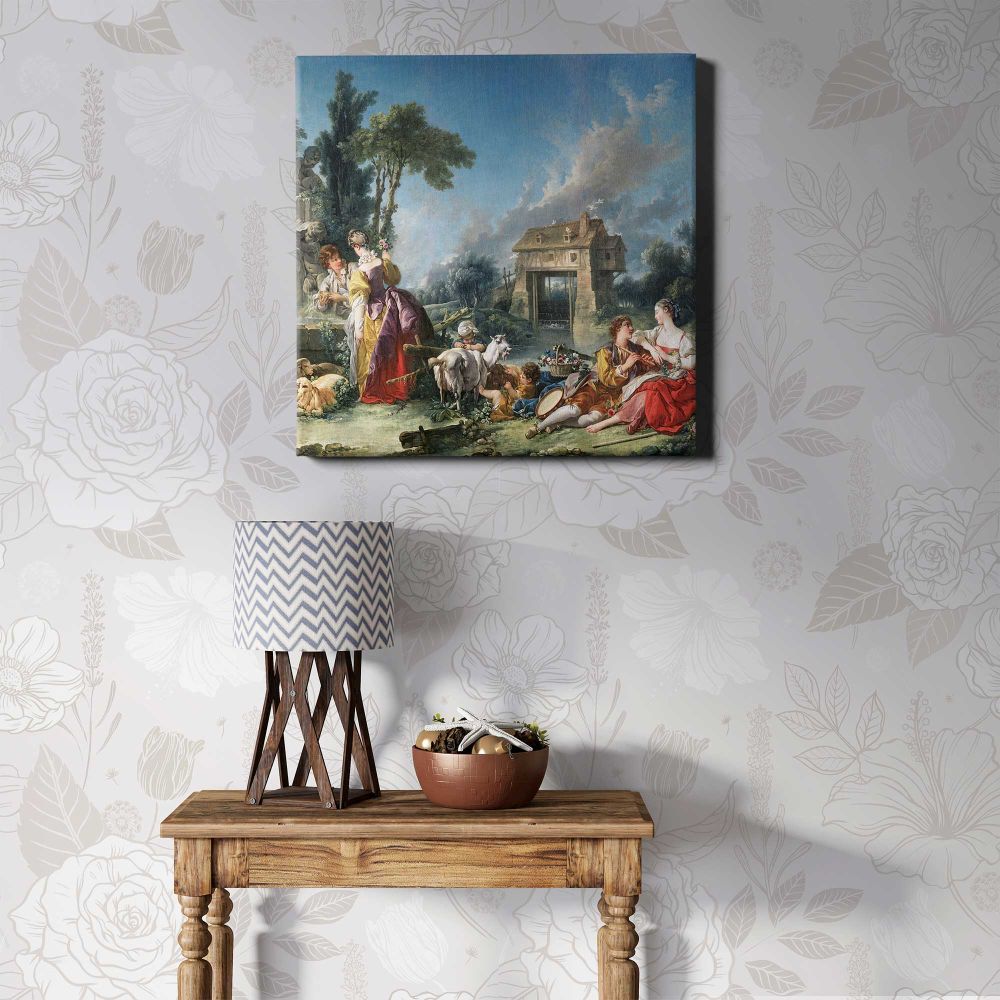 Francois Boucher art print, vintage The Fountain of Love, rococo illustration — room mockup view 1
