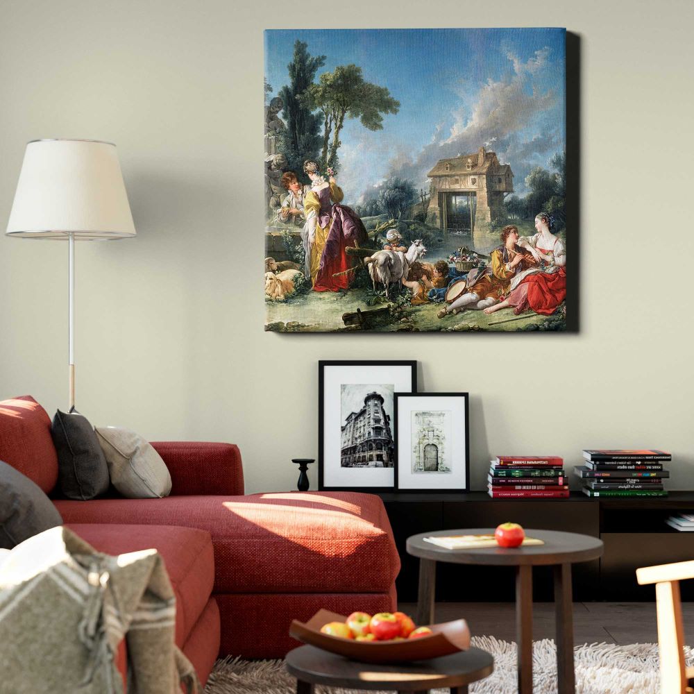 Francois Boucher art print, vintage The Fountain of Love, rococo illustration — room mockup view 22