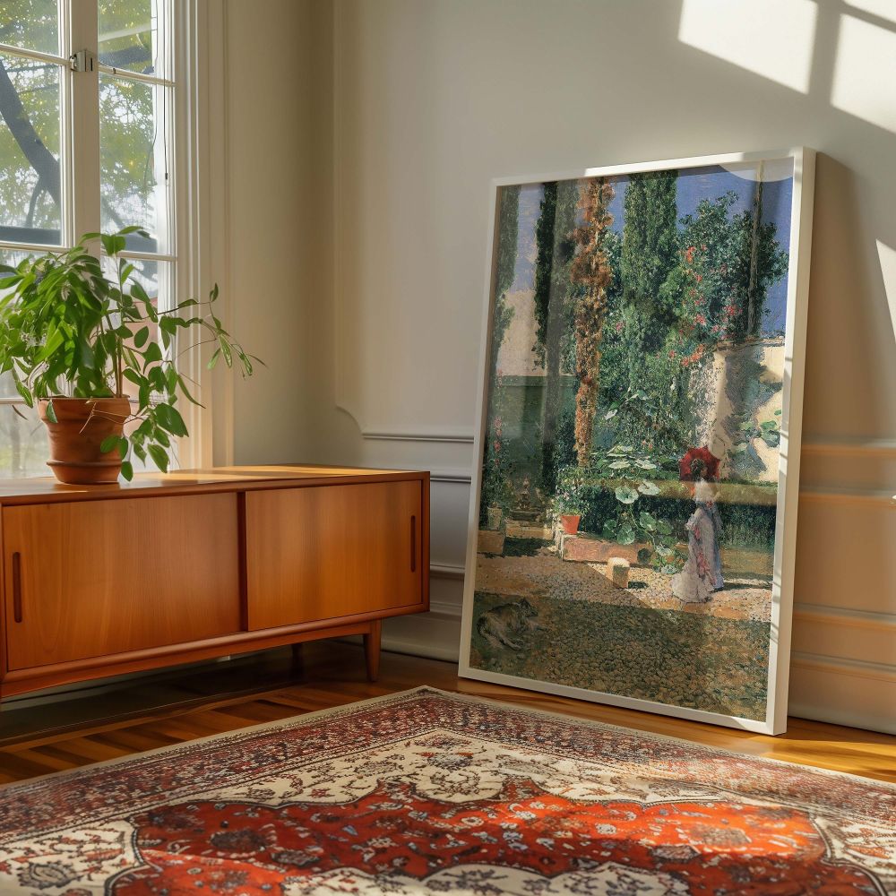 Garden of the Fortuny Residence by Mariano Fortuny - Red Umbrella and Trees canvas wall art - Image 6