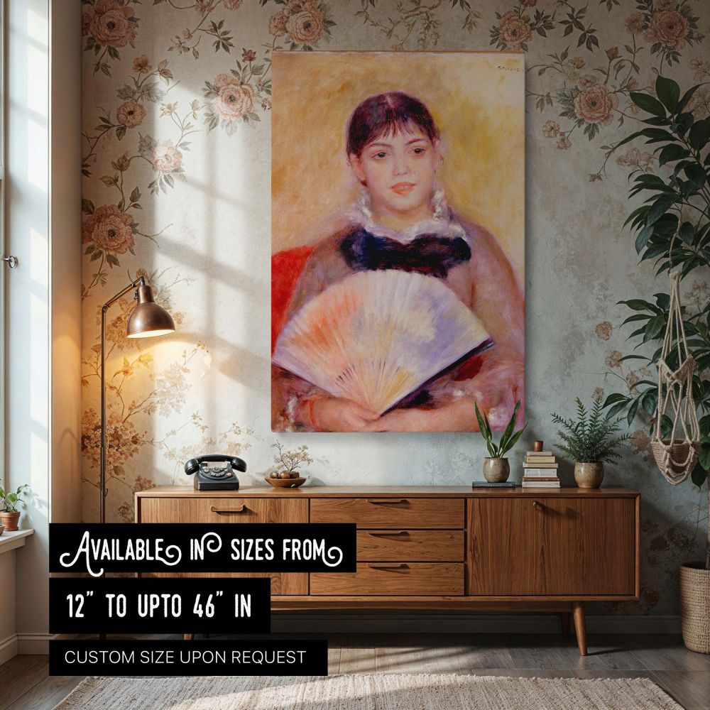 Girl with a Fan - Pierre-Auguste Renoir Soft Colors with Delicate Face canvas wall art