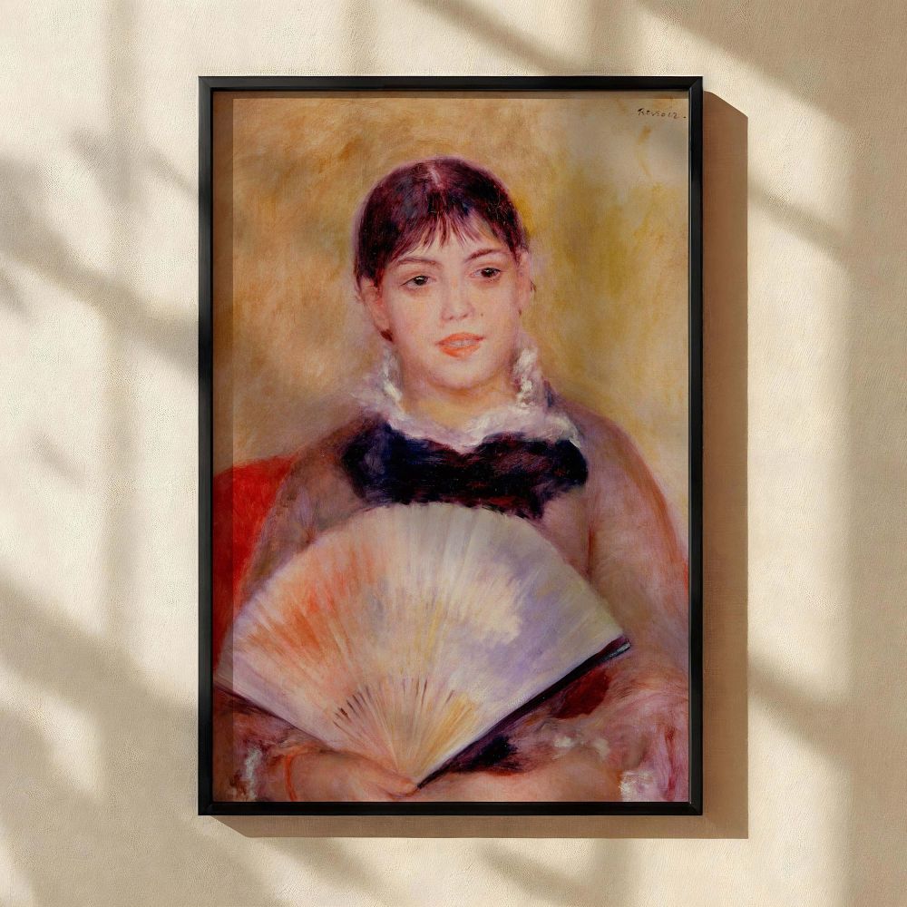 Girl with a Fan - Pierre-Auguste Renoir Soft Colors with Delicate Face canvas wall art - Image 2