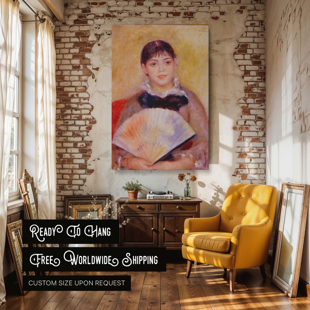 Girl with a Fan - Pierre-Auguste Renoir Soft Colors with Delicate Face canvas wall art - Image 3
