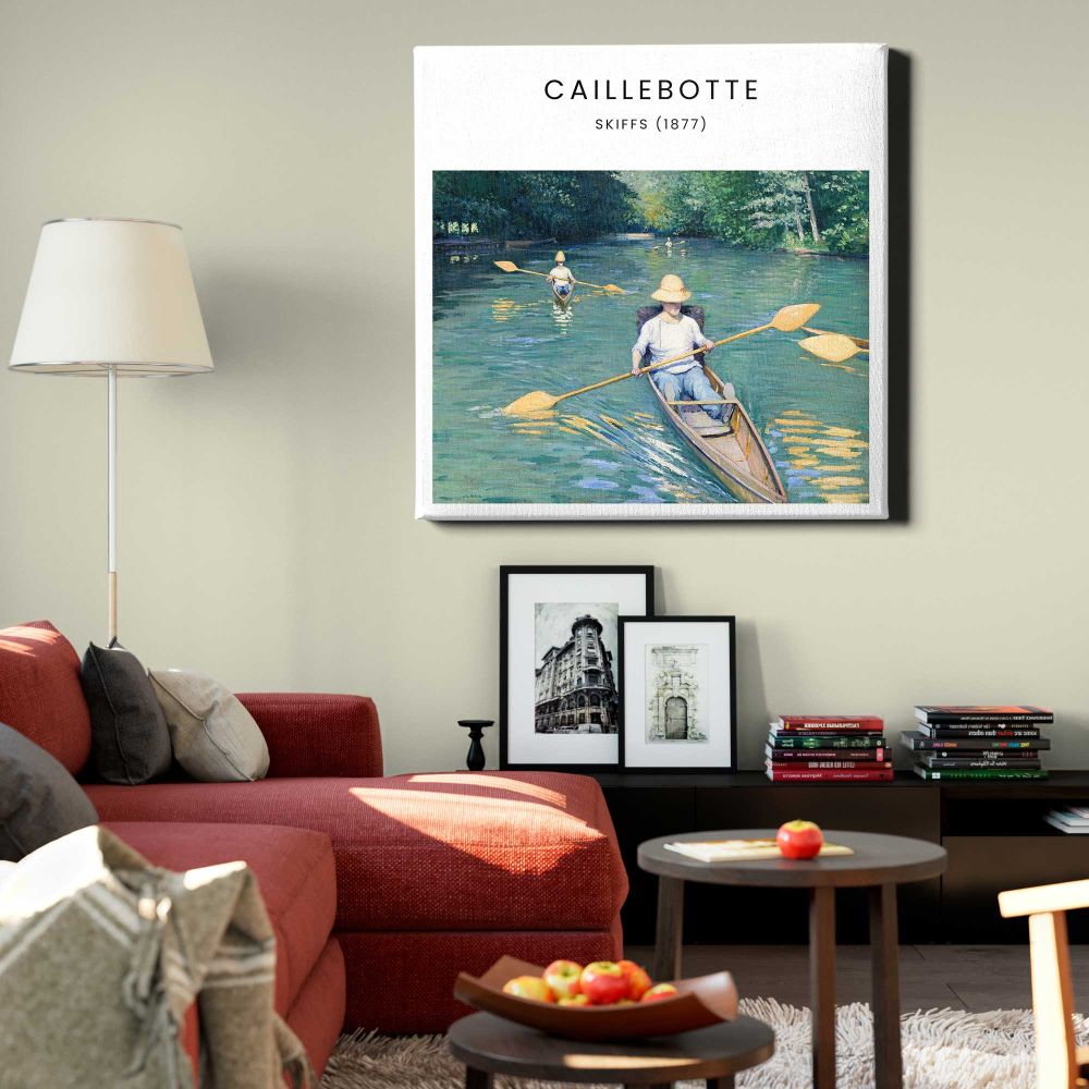 Gustave Caillebotte skiffs art print, famous painting, vintage wall poster — room mockup view 22