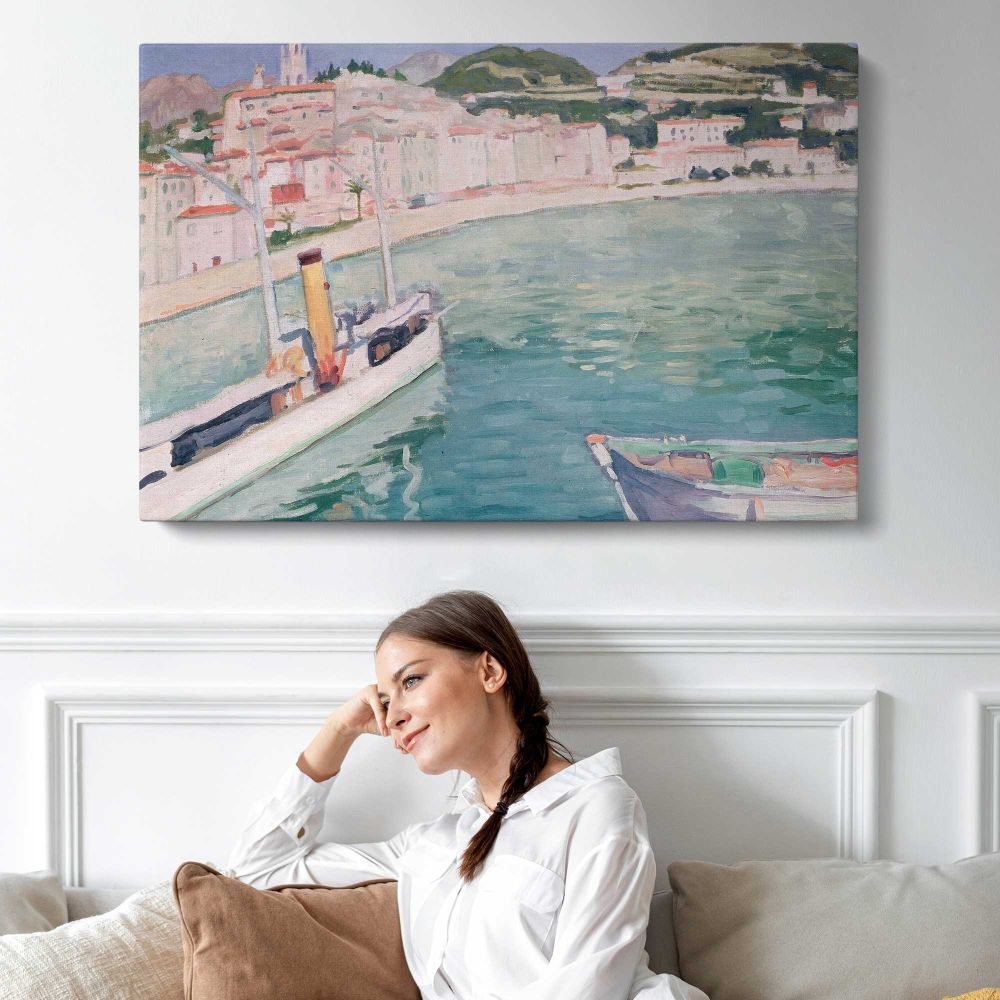 Harbour at Menton by Albert Marquet - single-panel canvas displayed above a sofa