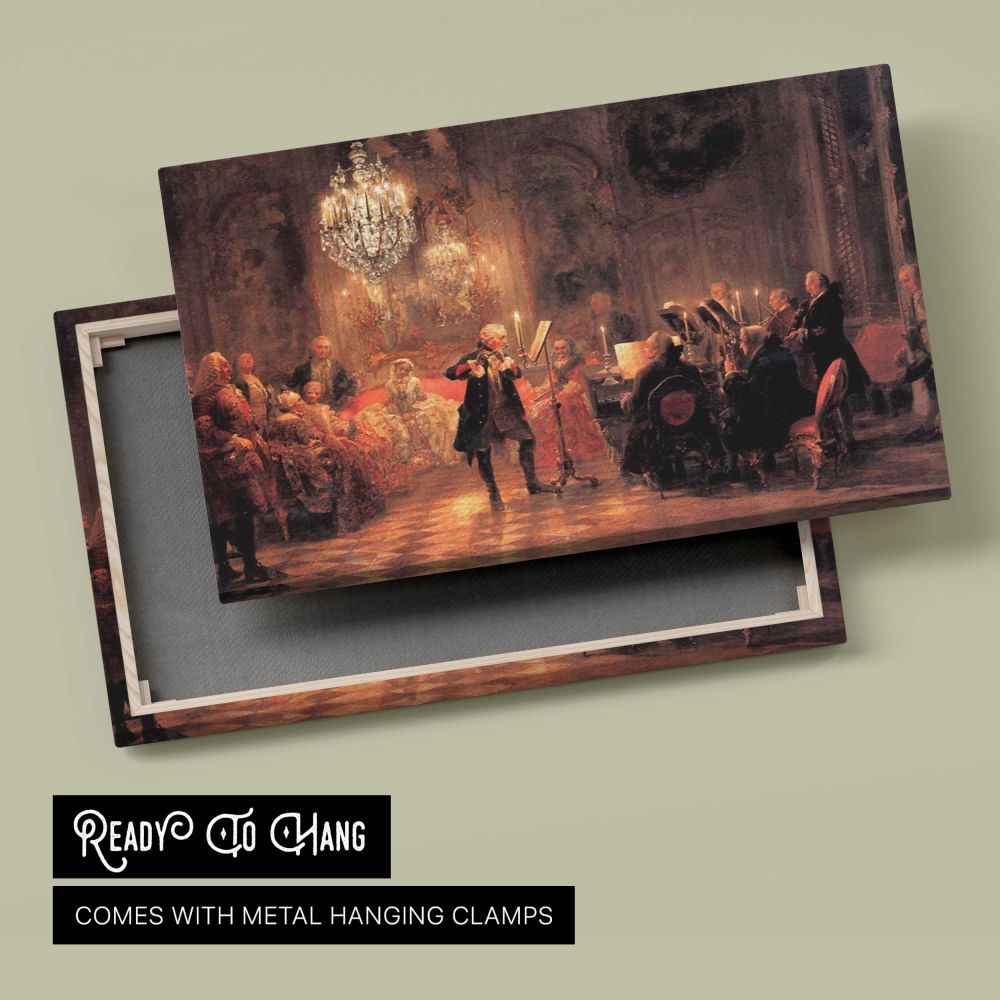 Historical Interior Scene by Adolph von Menzel - canvas rear frame and hanging hardware
