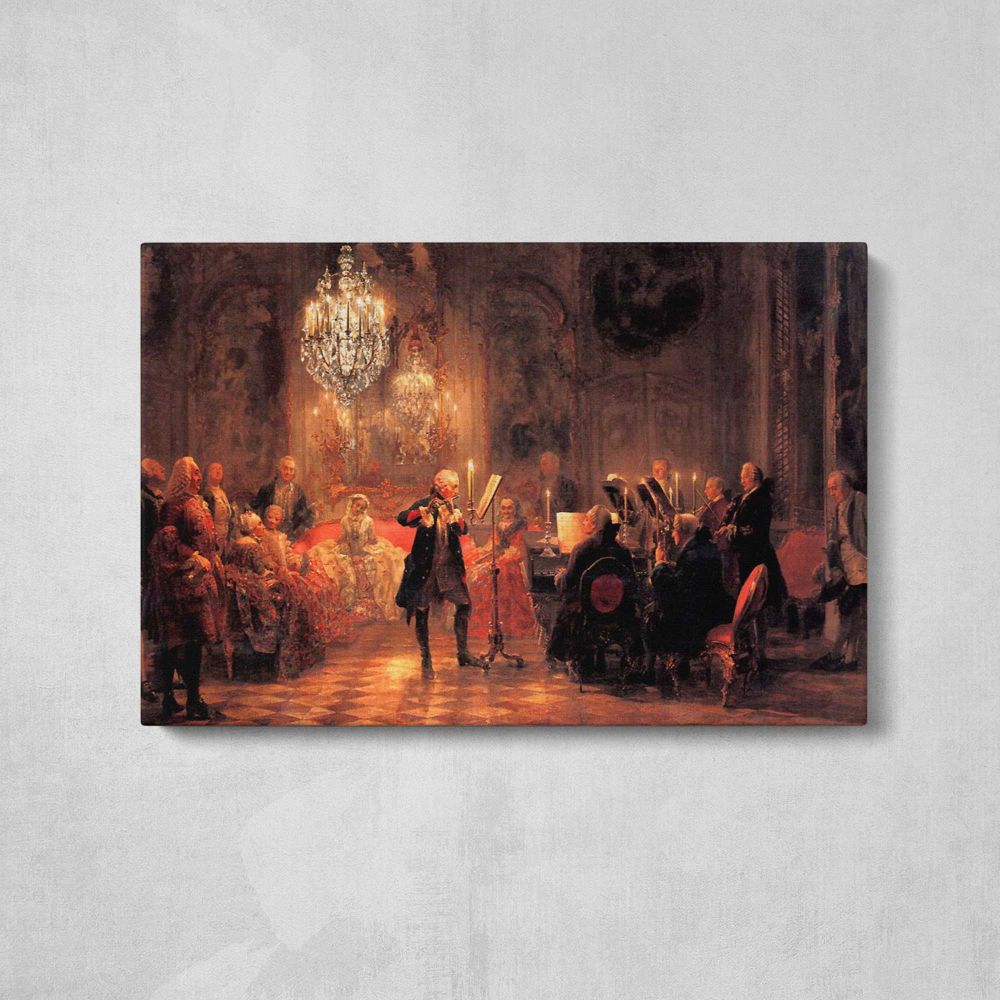 Historical Interior Scene by Adolph von Menzel - single-panel canvas displayed above a console table
