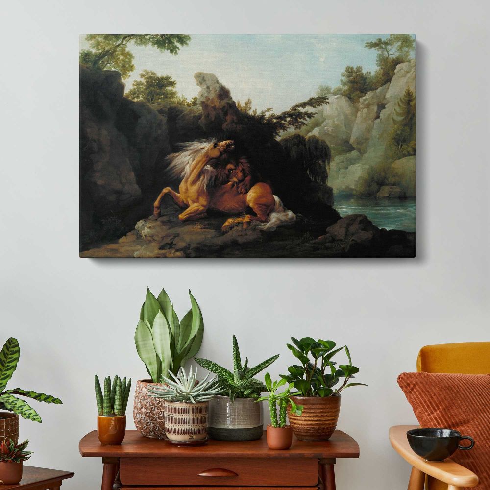 Horse Devoured by George Stubbs - single-panel canvas displayed above a console table