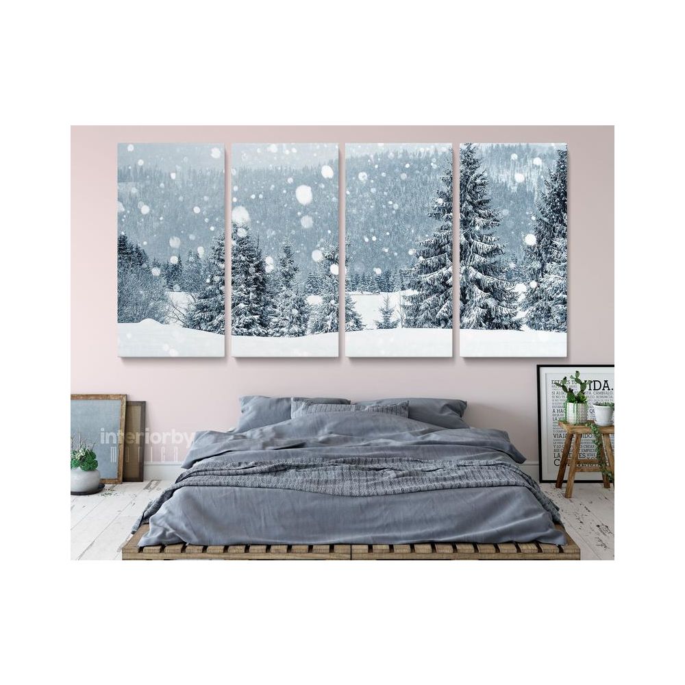 Panoramic Vintage Winter Christmas Village Snow Scene Holiday Framed Canvas - Image 4
