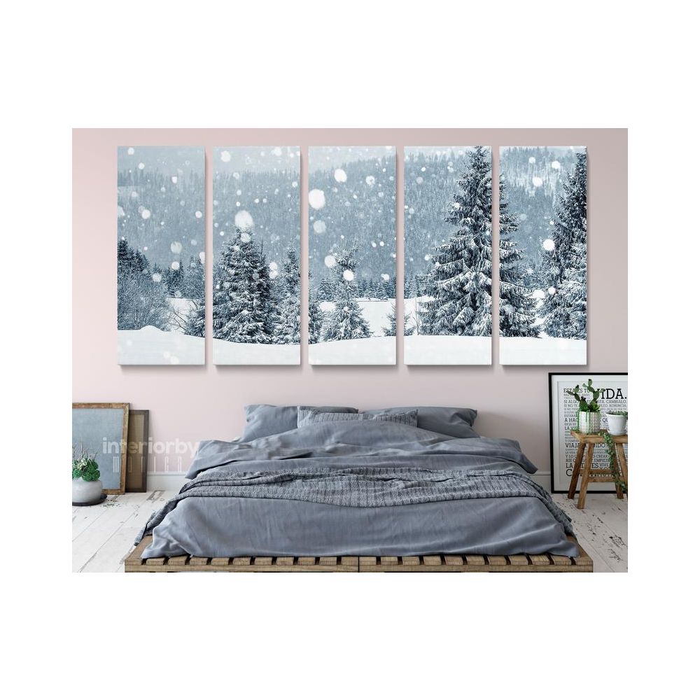 Panoramic Vintage Winter Christmas Village Snow Scene Holiday Framed Canvas - Image 5
