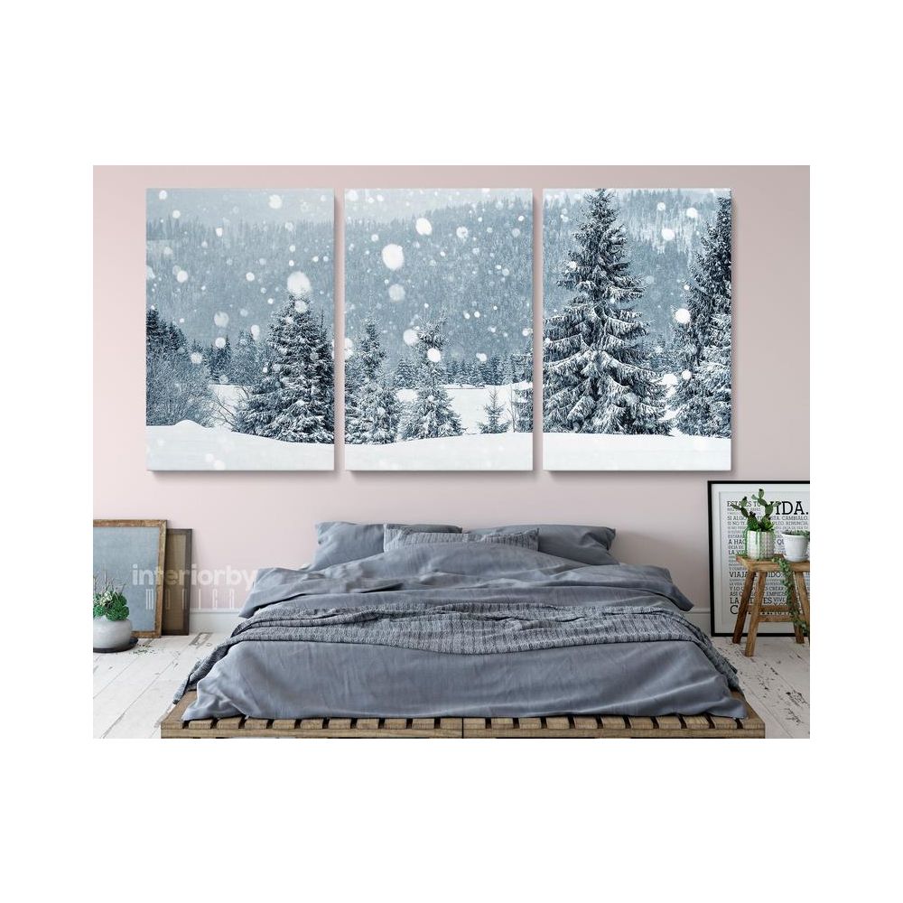 Panoramic Vintage Winter Christmas Village Snow Scene Holiday Framed Canvas - Image 3