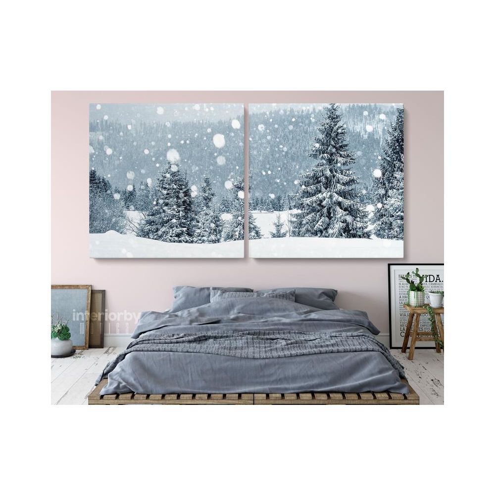 Panoramic Vintage Winter Christmas Village Snow Scene Holiday Framed Canvas - Image 2
