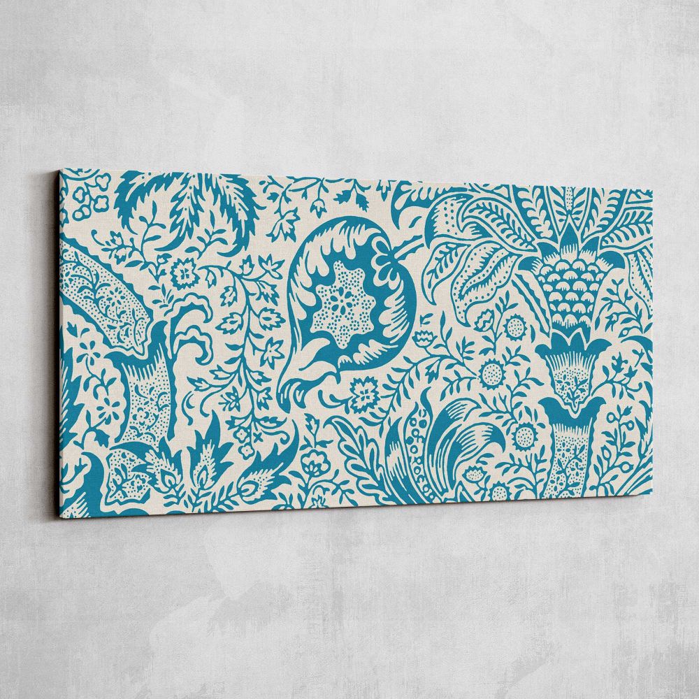 Indian Floral Pattern in Blue and Cream by William Morris — single-panel canvas shown on a pale studio wall