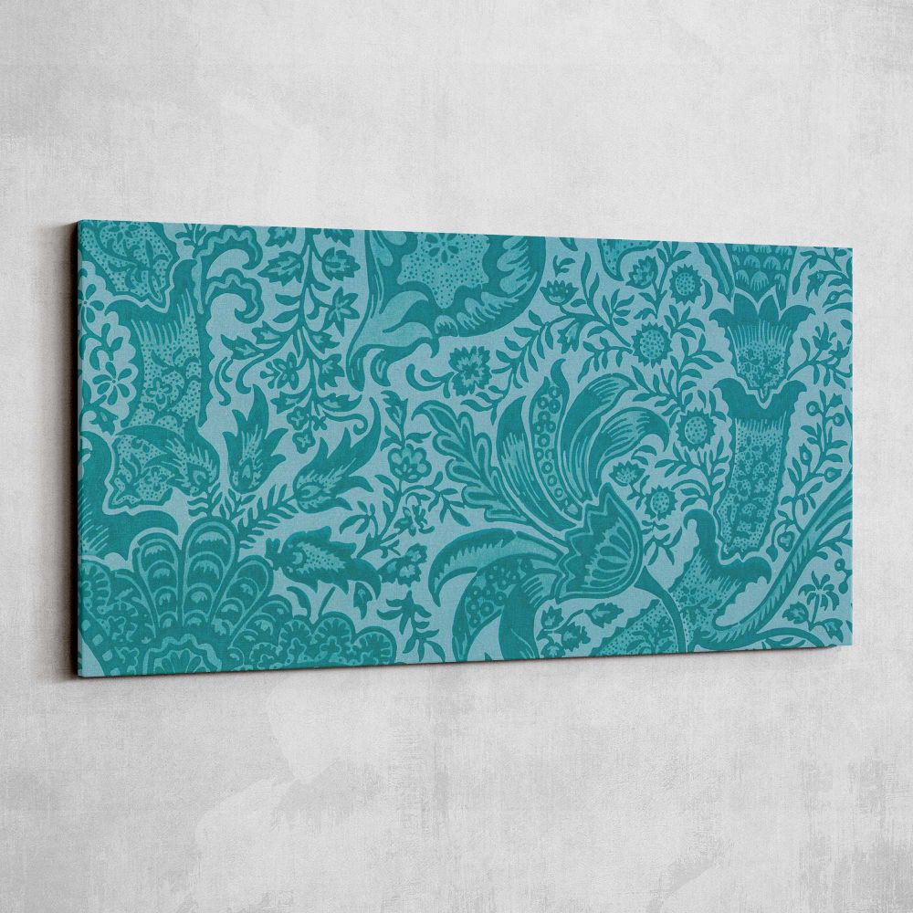 Indian Floral Pattern in Teal by William Morris — single-panel canvas shown on a pale studio wall