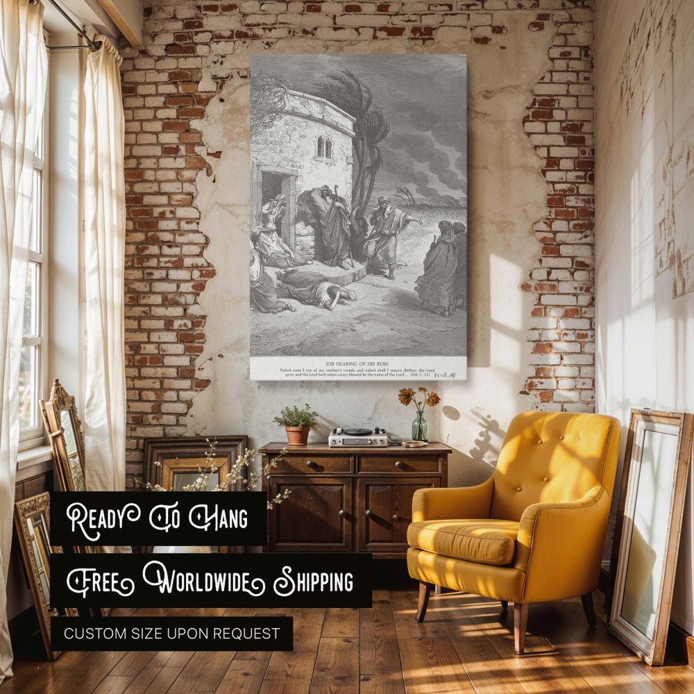 Job in Suffering - Gustave Dore Stormy Sky and Mourning Pose canvas wall art - Image 3