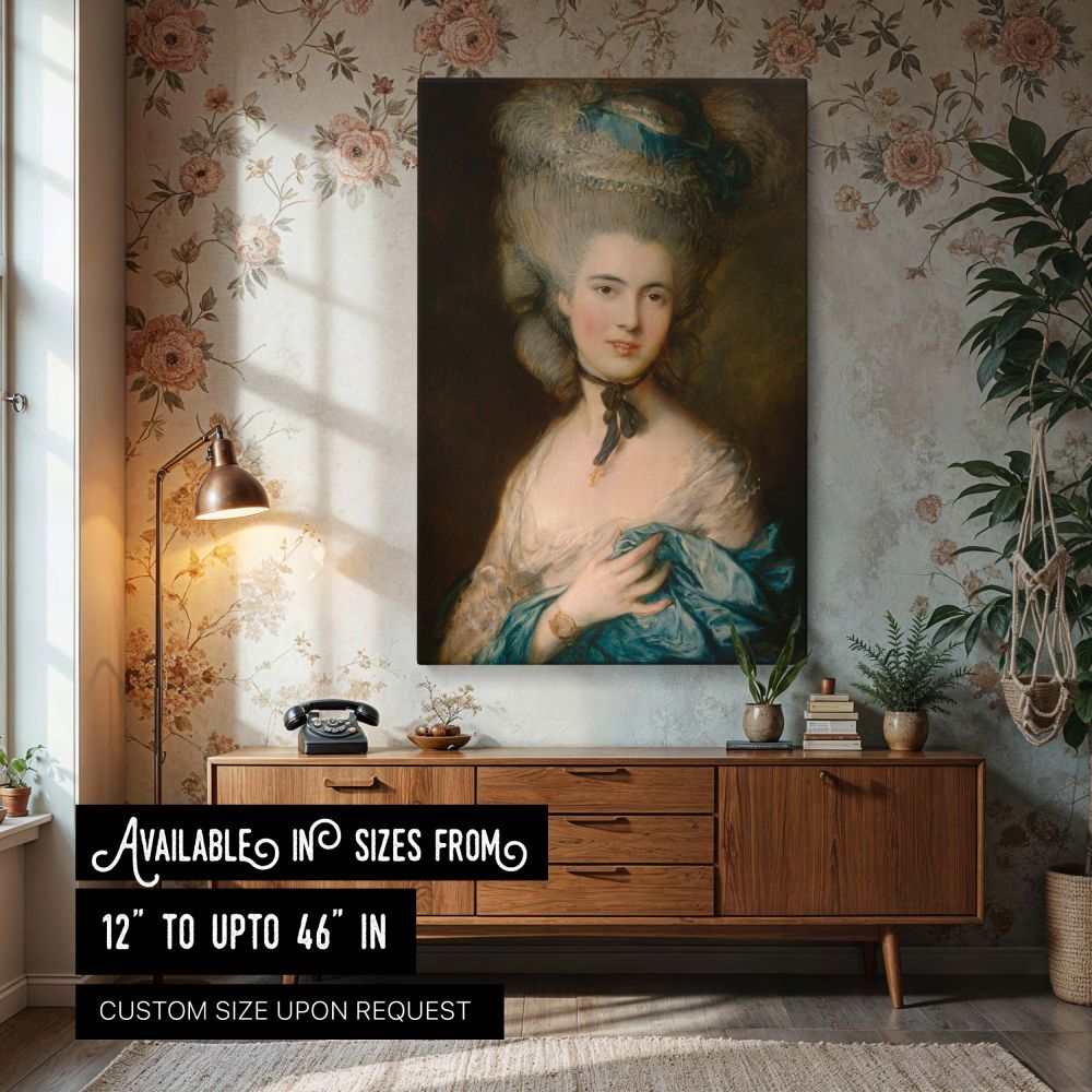 Lady in Blue Dress - Thomas Gainsborough Soft Rococo Portrait with Pale Tones canvas wall art