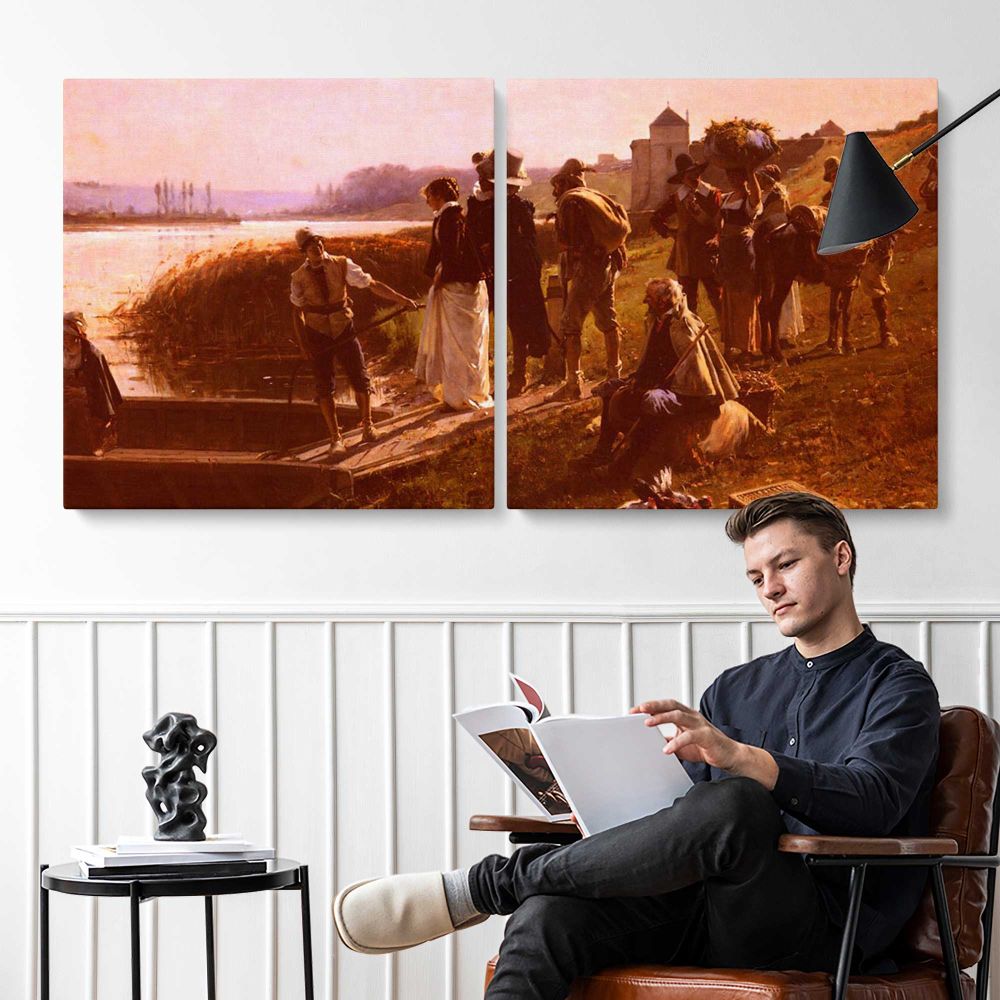 Le Bac - The Ferry by Adrien Moreau — two-panel canvas arrangement in a room