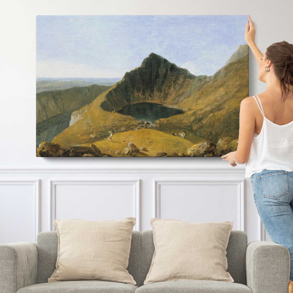 Llyn-y-cau, Cader Idris by Richard Wilson - single-panel canvas shown with a person for scale
