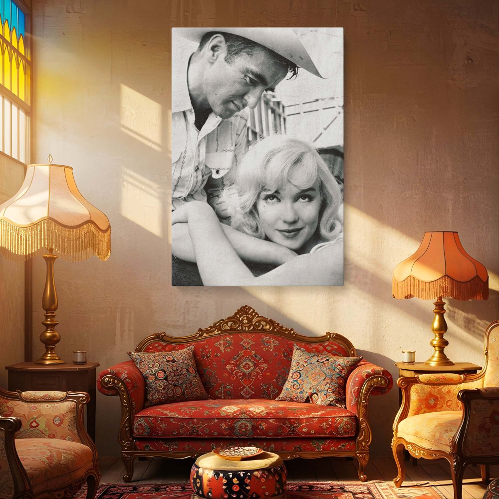 Marilyn Monroe and Cowboy - Vintage Love Portrait in Western Style canvas wall art - Image 4