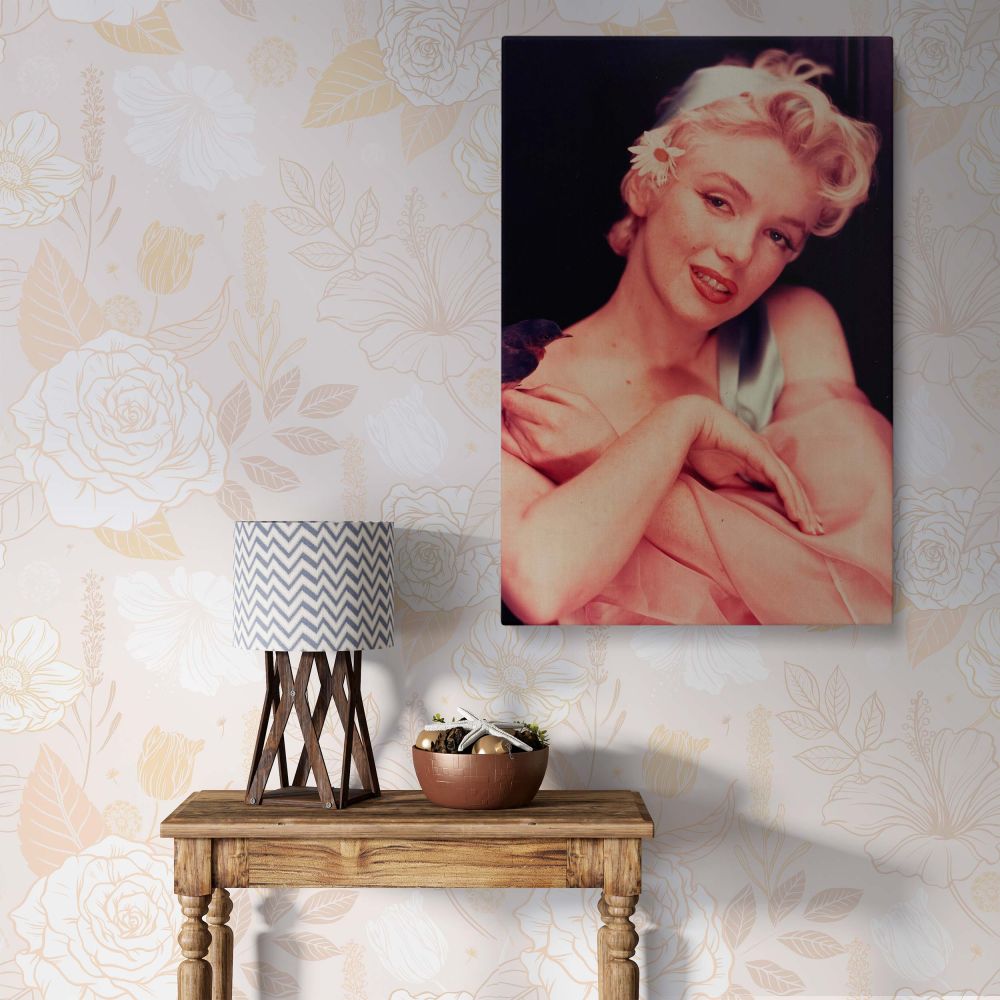 Marilyn Monroe Pastel Flowers and Shawl - Soft Vintage Canvas Portrait