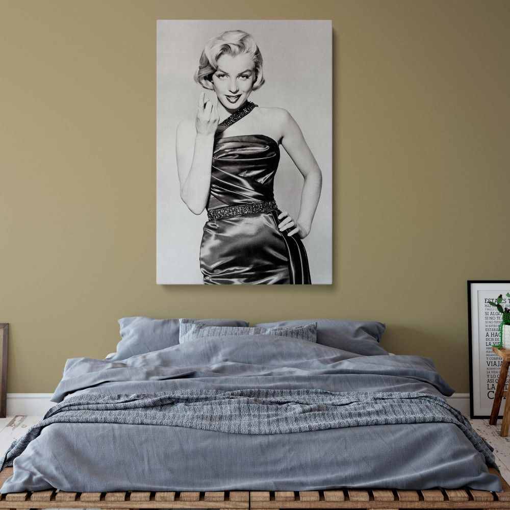 Marilyn Monroe Satin Gown Pose - Black and White Vintage Actress Print - Image 8