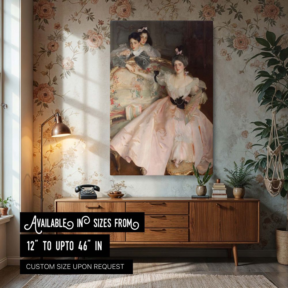 Mrs Carl Meyer by John Singer Sargent - Satin Blush Dress with Decorative Sofa canvas wall art
