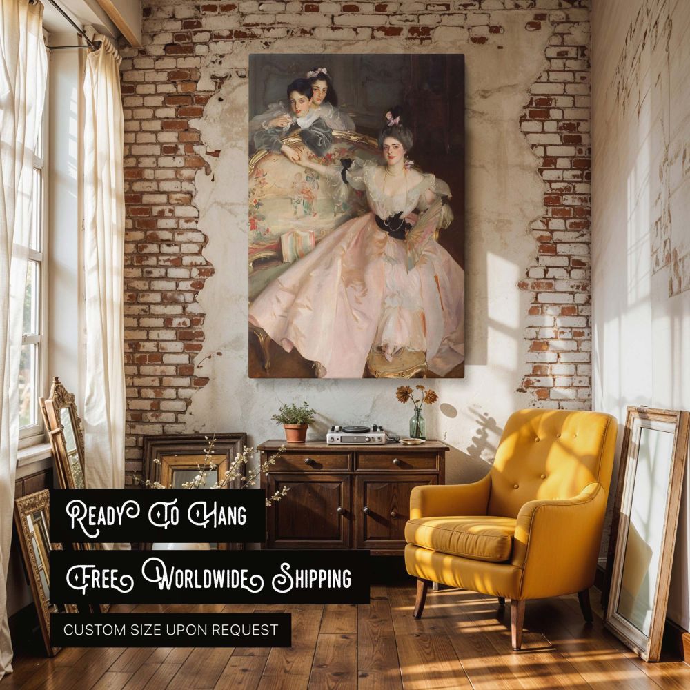 Mrs Carl Meyer by John Singer Sargent - Satin Blush Dress with Decorative Sofa canvas wall art - Image 3