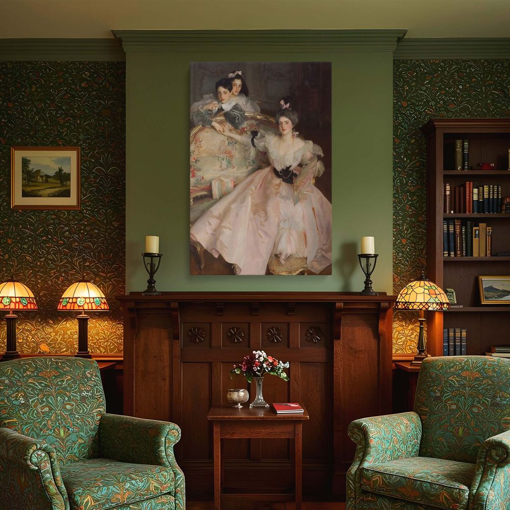 Mrs Carl Meyer by John Singer Sargent - Satin Blush Dress with Decorative Sofa canvas wall art - Image 4