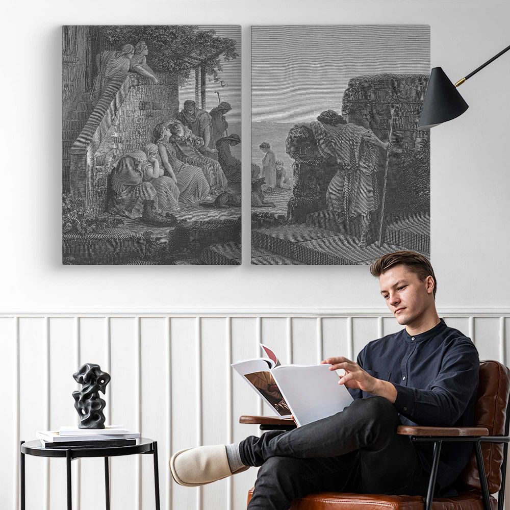 Nt-193 the Prodigal Son Returns Home - two-panel canvas displayed in a reading room