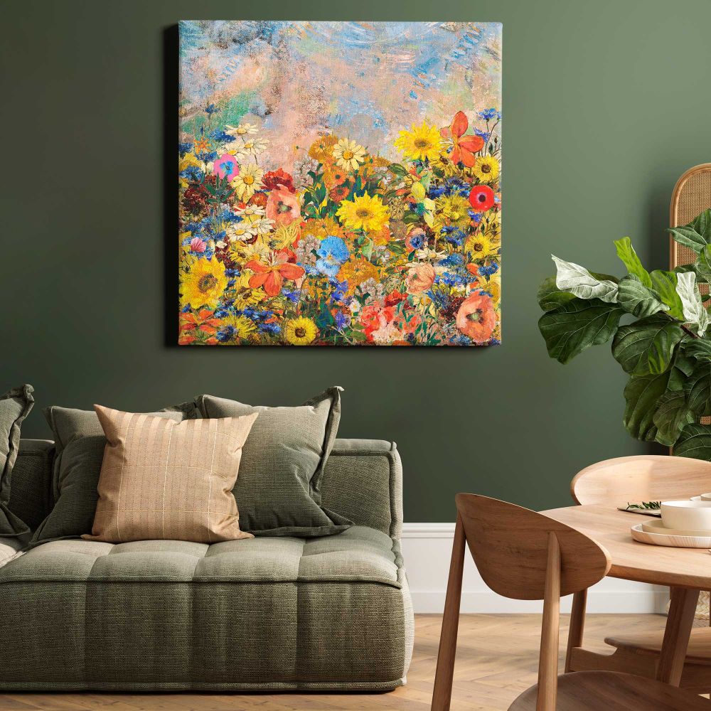 Odilon Redon-inspired flower background, vintage collage element illustration psd — room mockup view 15