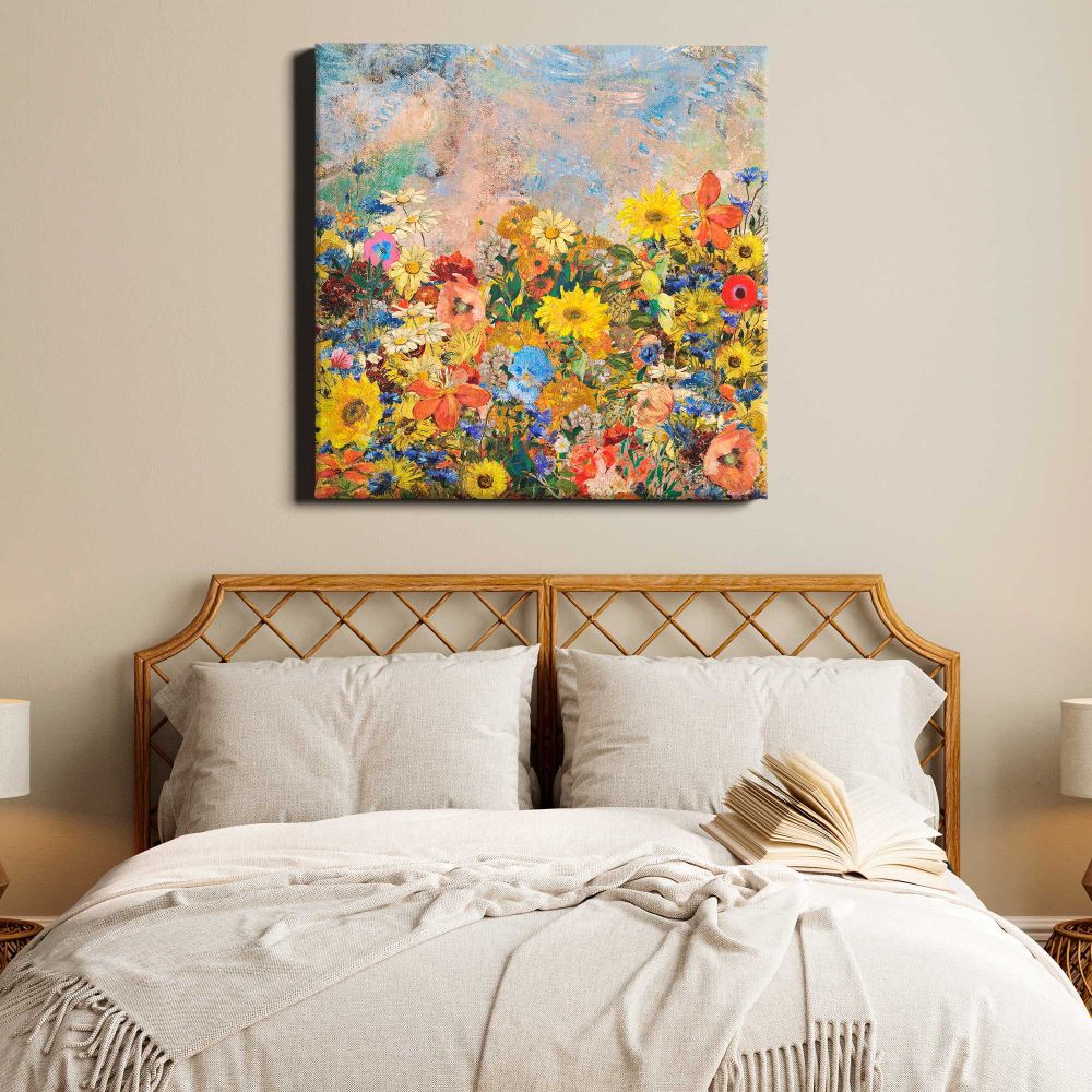 Odilon Redon-inspired flower background, vintage collage element illustration psd — room mockup view 17